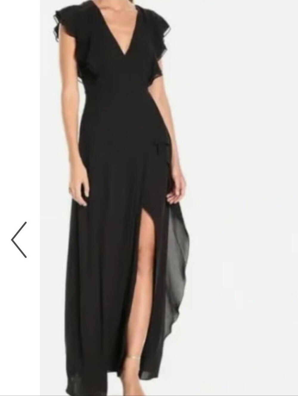 RW&CO. Black Ruffle Sleeve Maxi Dress With Peek A Boo Front Slit Size 6 BNWOT